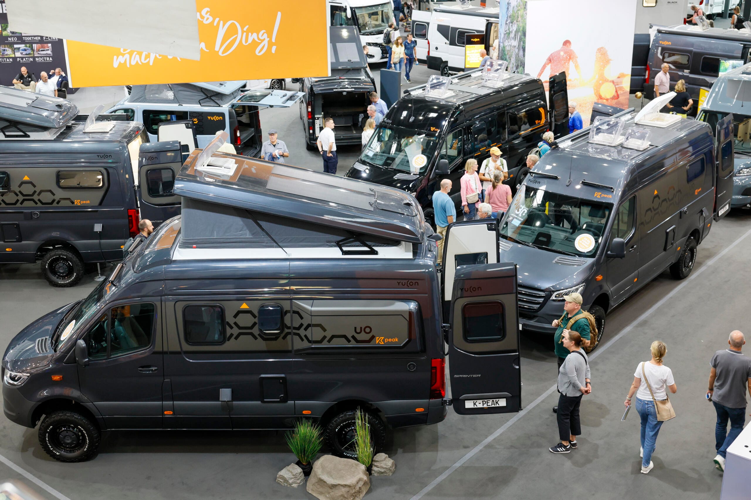Aerial view of Yucon off-road campervans at Caravan Salon Düsseldorf